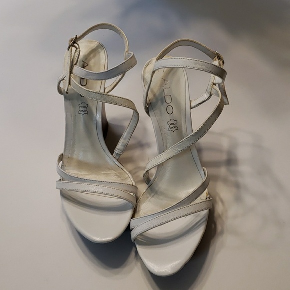 Aldo Ladies White Leather Strappy Wedge - Picture 1 of 7